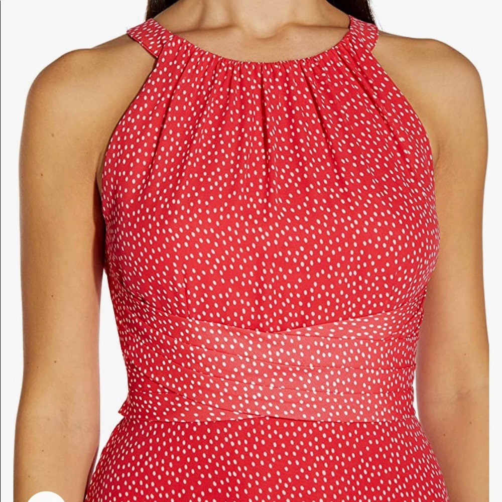 Adrianna Papell Pink/White Polka Dot Halter Dress - 16 - Picture 4 of 8